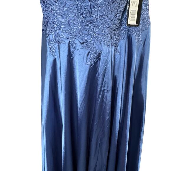 Faviana 9498 Blue Satin Formal Gown – Size 18 – Beaded Bustier & Corset Back NWT - Picture 11 of 16